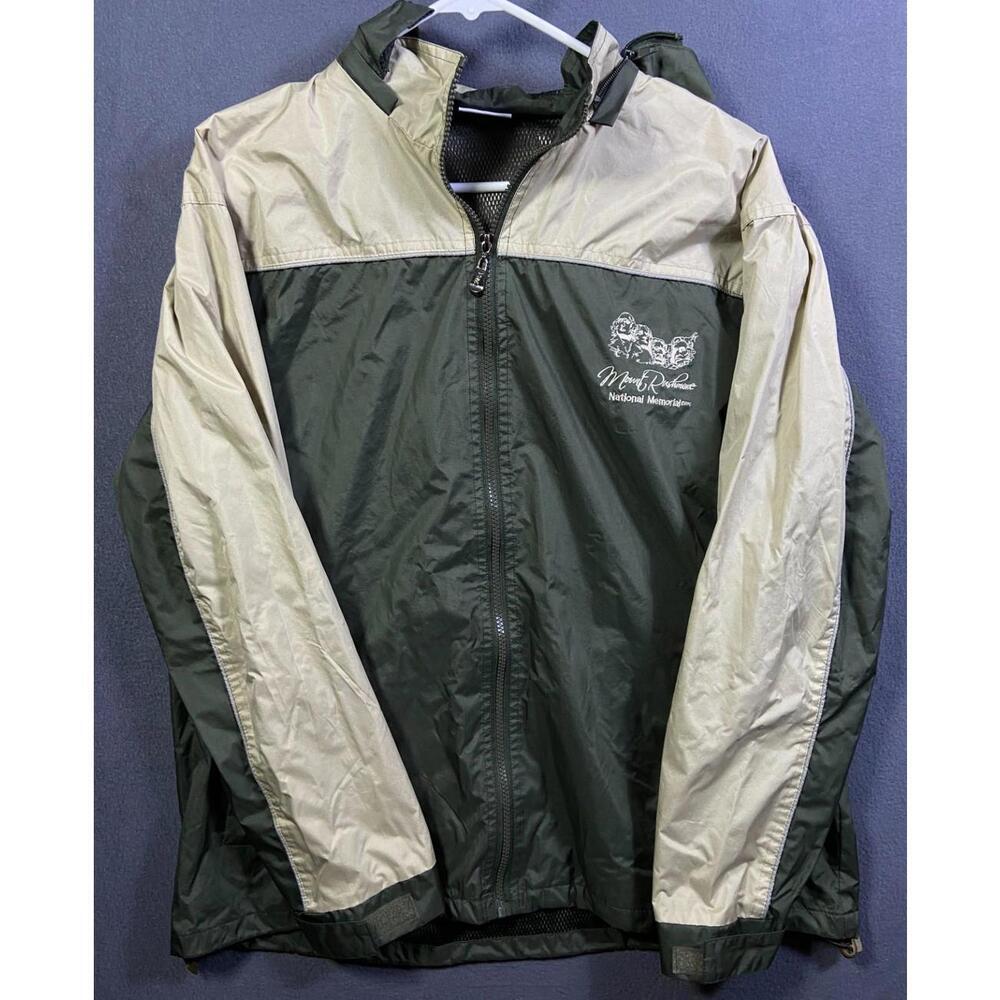 Mount Rushmore Souvenir Jacket Coat Full Zip Raincoat Large Olive Green Khaki